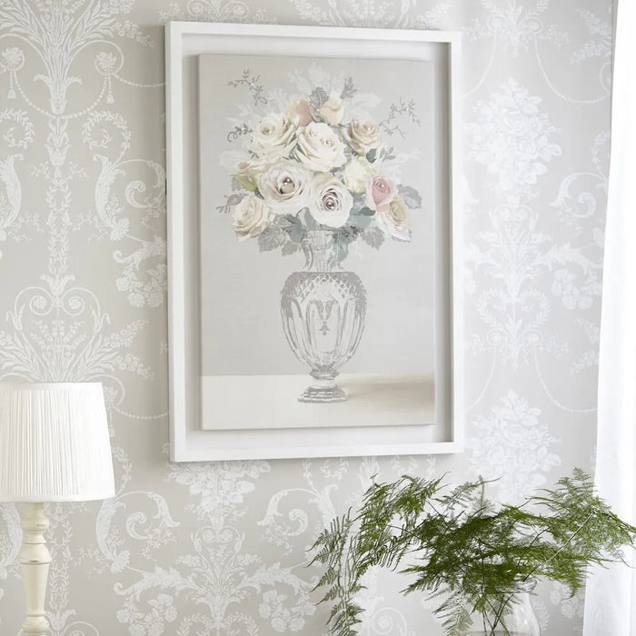 Laura Ashley Wall Art - Rose Bouquet Vase Framed Floating Canvas