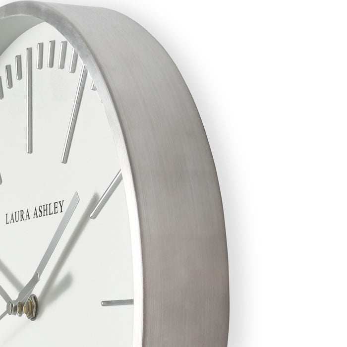 Laura Ashley Wall Clock, Contemporary, Silver, White, Metal