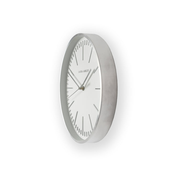 Laura Ashley Wall Clock, Contemporary, Silver, White, Metal