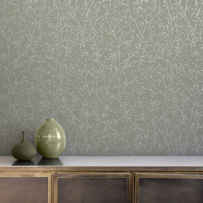 Clarissa Hulse Wallpaper - Gypsophila Spring Green & Silver