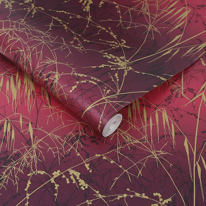 Meadow Grass Damson & Soft Gold Wallpaper - Clarissa Hulse