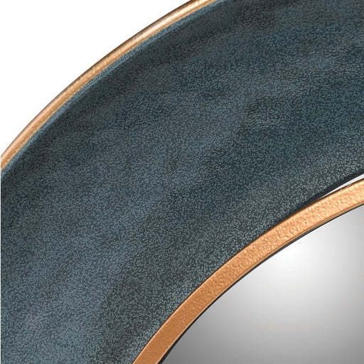  Round Wall Mirror, Metal Frame, Teal Gold, 88cm