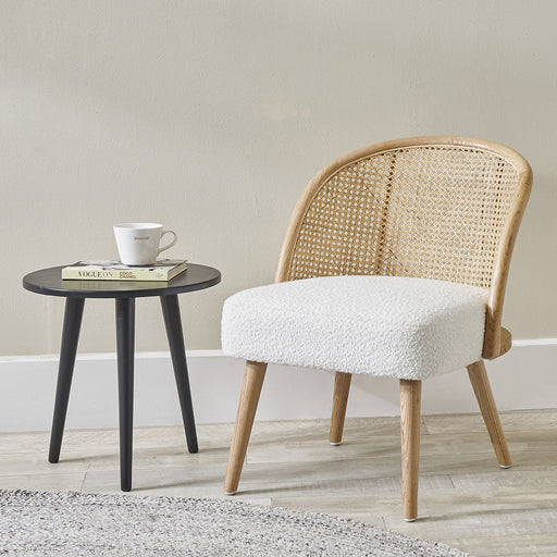 Genoa Accent Chair, White Bouclé,Natural French Rattan
