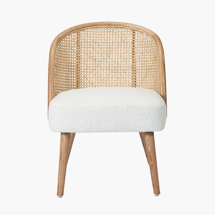 Genoa Accent Chair, White Bouclé,Natural French Rattan