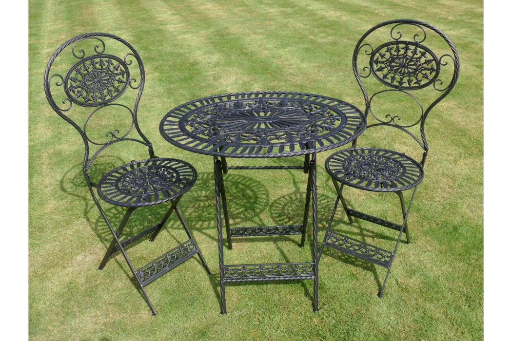 Outdoors Black Metal Oval Table & Two Chairs - Decor Interiors -  House & Home