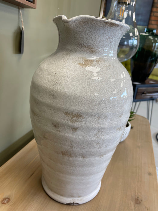 Decorative Aged Ceramic White Jug / Vase For Flowers / Stems