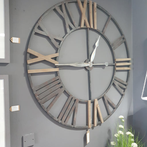 Antique Grey Metal & Wood Round Wall Clock - 120cms - Decor Interiors -  House & Home