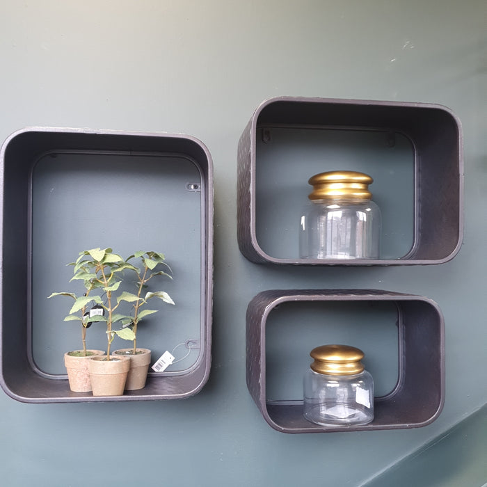 Wall Shelving Finished In Exposed Metal - Set of 3 In Various Sizes