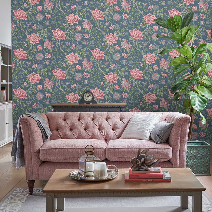 Wallpaper By Laura Ashley - Tapestry Floral- Dark Seaspray — Decor  Interiors - Home