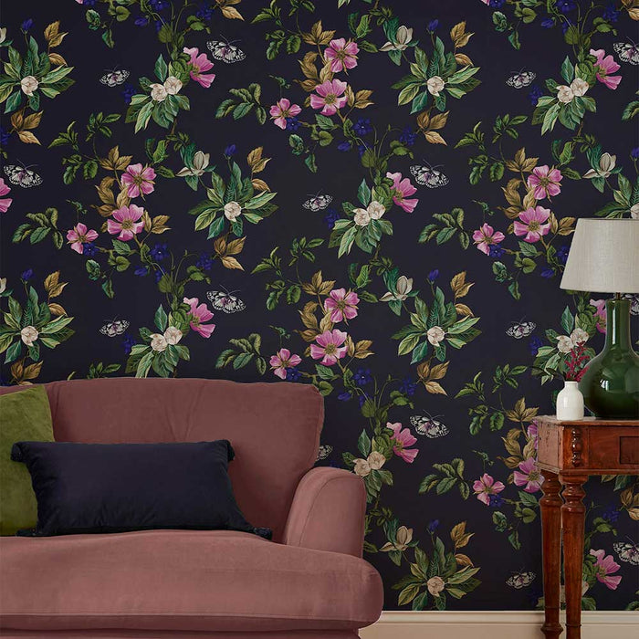 Wallpaper By Joules - Wakerly Woodland Floral French Navy
