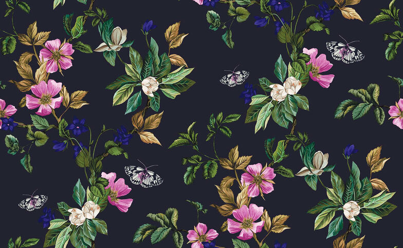 Wallpaper By Joules - Wakerly Woodland Floral French Navy