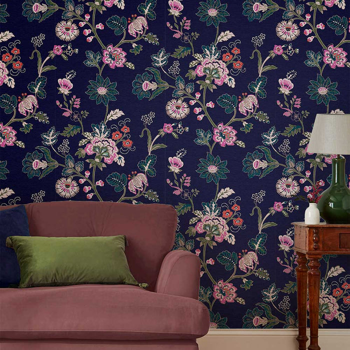 Wallpaper By Joules - Vine Cottage Floral Royal Navy