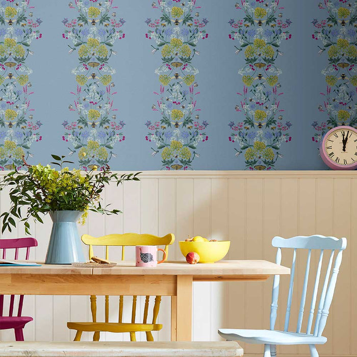 Wallpaper By Joules - Perfect Pollinators Haze Blue