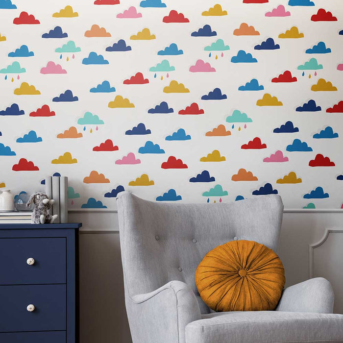 Wallpaper By Joules - Whatever The Weather White / Rainbow