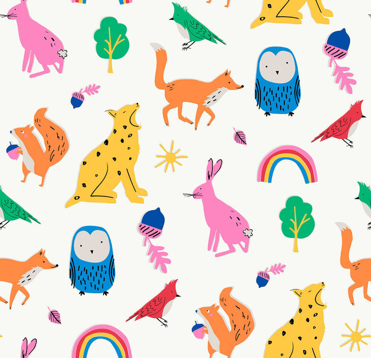 Wallpaper By Joules - Country Critters Heroes White / Rainbow