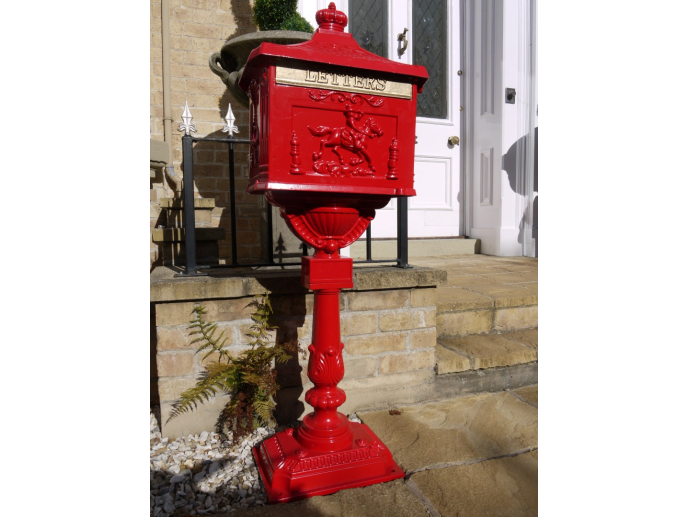 Red Aluminium Ornate Freestanding Post / Mail Box, Type 2