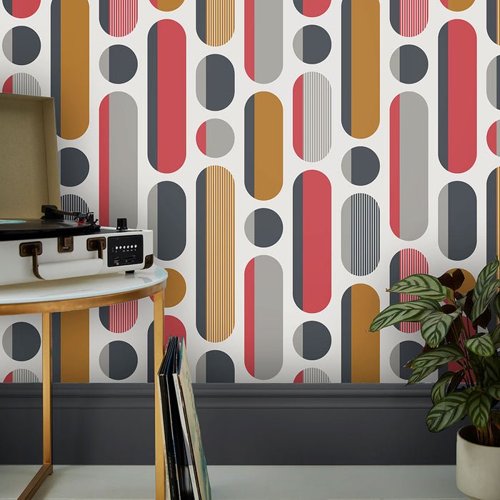 Wallpaper By Envy - Morse Red Grey Mustard