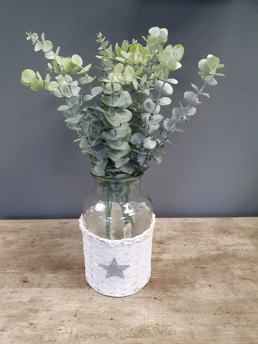 Rustic Flower Stem Vase, Clear Glass, White, rattan 