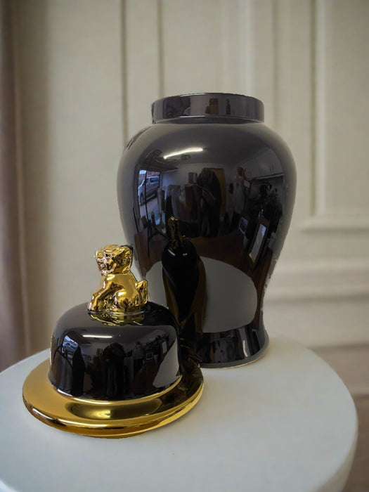 Decorative Black And Gold Temple Jar - Large