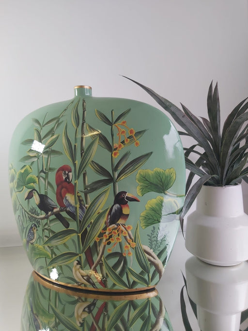 Exotic Ceramic Vase, Green, Botanical Jungle Theme