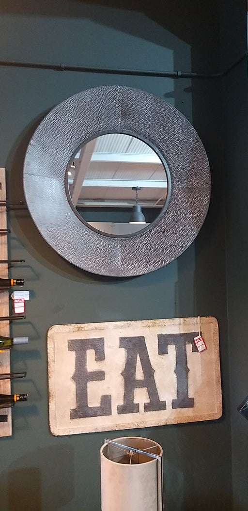 Morton Round Wall Mirror, Metal Frame, Textured Grey 