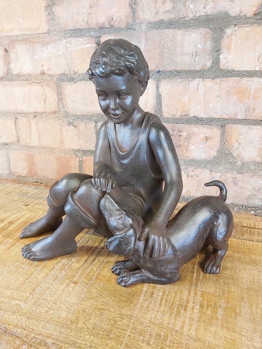 Seated Boy & Dog Figurine Sculpture - Decor Interiors -  House & Home