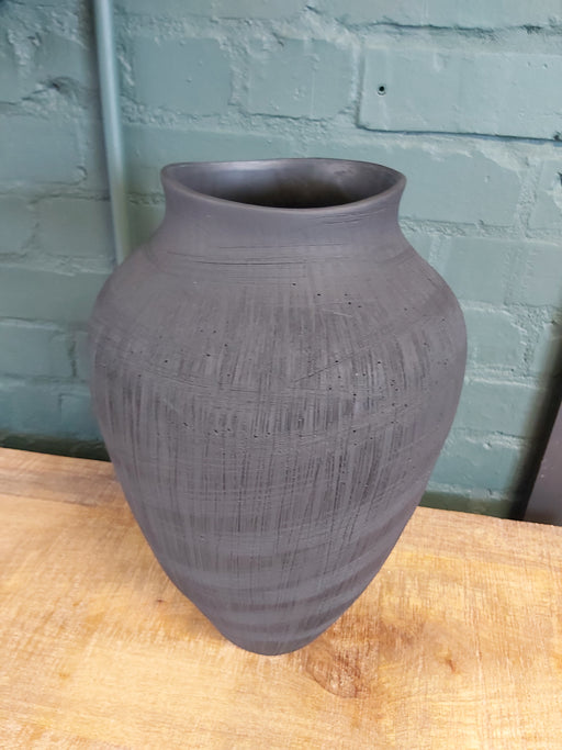 Flower Stems Vase, Stoneware, Black Textured 