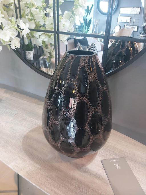 Flower Stem Glass Vase, Tall, Black, Bronze Bubble 