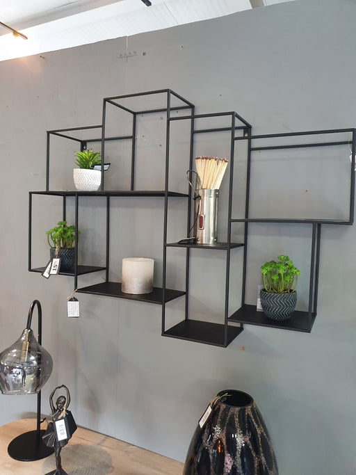Industrial Rectangular Wall Shelf, Metal Frame, Black Finish