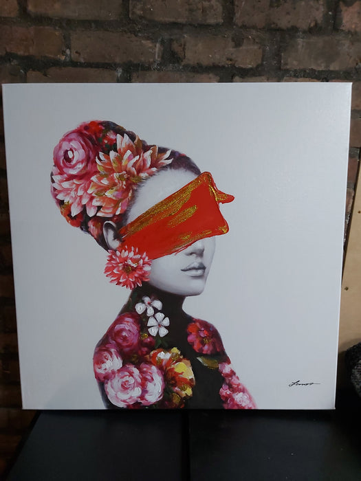 Frameless Canvas - Floral Woman 80 X 80 cms