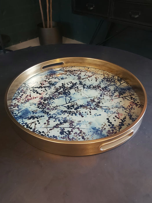 Gold Decorative Round Tray, Blossom Design