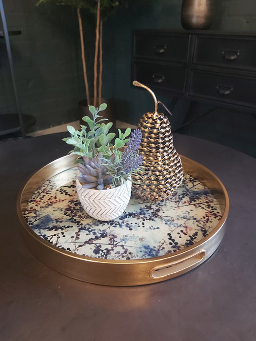 Gold Decorative Round Tray, Blossom Design