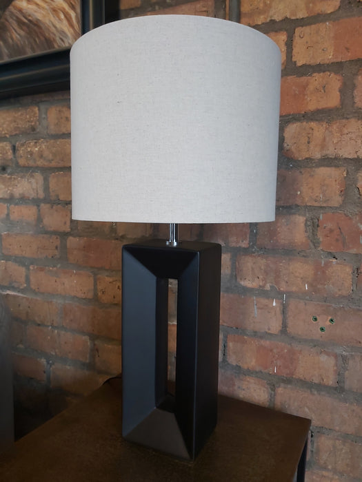Black Ceramic Block Table Lamp With Cream Shade - 59 x 30 cm (Due Back In 23/05/24)