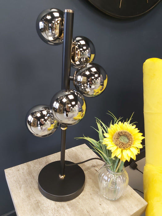 Blair Smoke Glass Ball & Black Metal Table Lamp