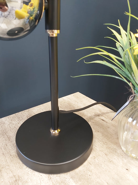 Oran Smoke Glass Ball & Black Metal Table Lamp