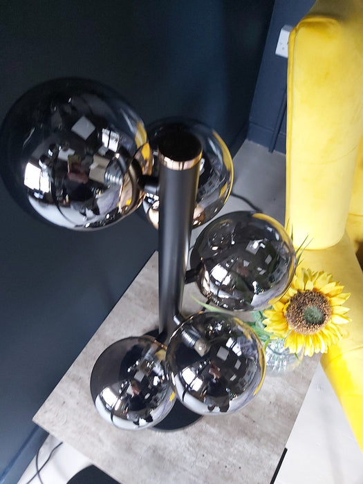 Blair Smoke Glass Ball & Black Metal Table Lamp