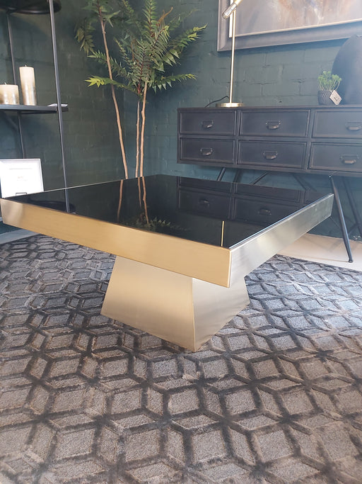 Monarch Coffee Table, Antique Gold, Stainless Steel Frame, Black Glass 