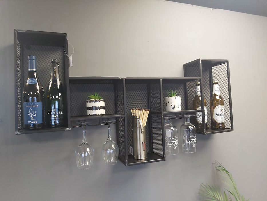 Industrial Black Metal Wall Wine Cabinet - 106 x 57 cm