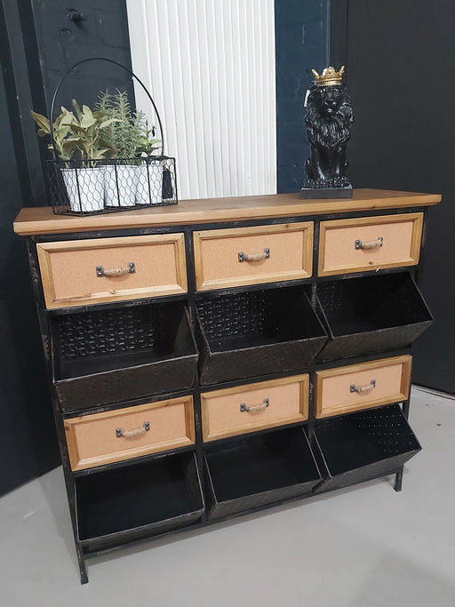 Rustic Sideboard Wood 6 Drawer, 6 Black Metal Drawer, Storage, Shoe Storage, For Hallways