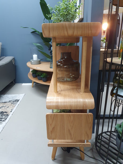 Monaco Modern Floor Shelf, Curved Oak Shelf Unit, Rectangular, Natural, Solid Wood Legs 