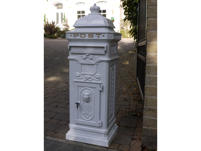 White Aluminium Ornate Freestanding Post / Mail Box, Type 1