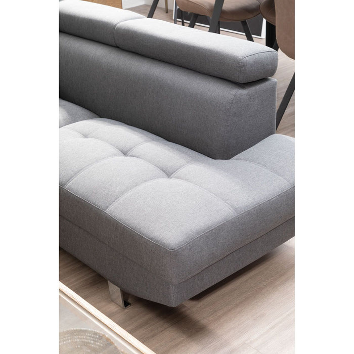 Clements Modular Corner Sofa, Grey Linen, Chrome Feet, Tapered Back, Slanting Arms