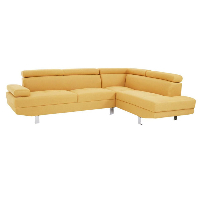 Clements Modular Corner Sofa, Ochre Linen, Chrome Feet, Slanting Arms, Tapered Back