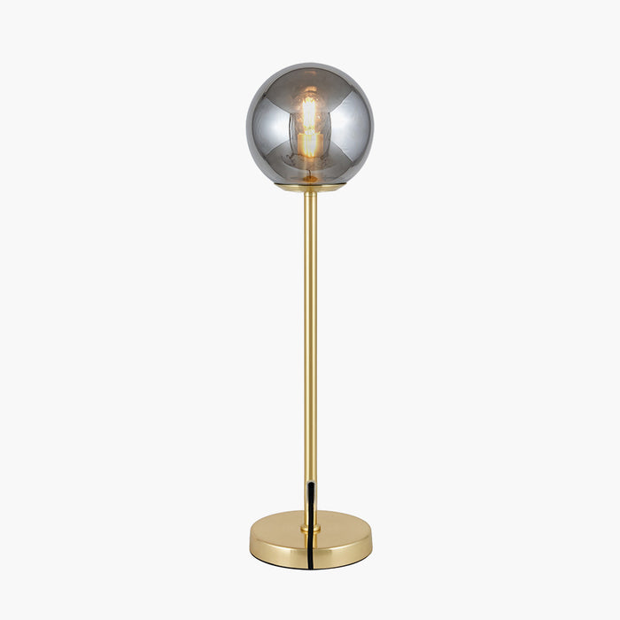 Arianna Smoked Glass Orb & Gold Metal Table Lamp