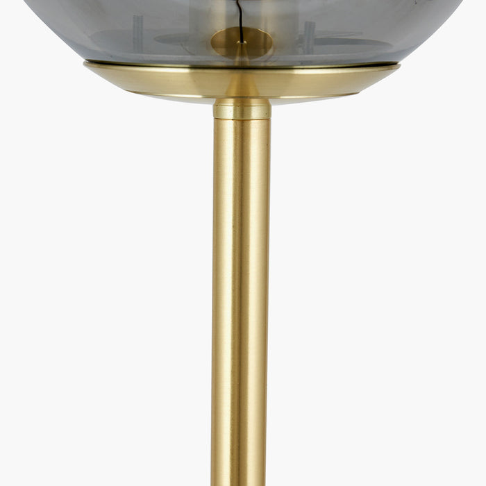Arabella Smoked Glass Orb & Gold Metal Table Lamp