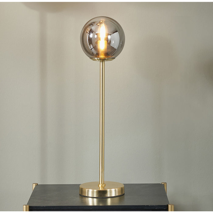 Arianna Smoked Glass Orb & Gold Metal Table Lamp