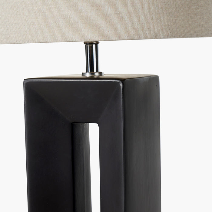 Black Ceramic Block Table Lamp With Cream Shade - 59 x 30 cm (Due Back In 23/05/24)