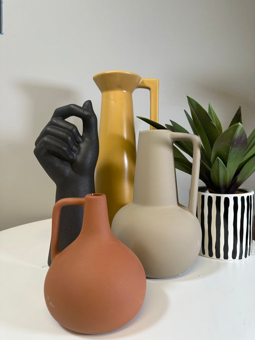 Terracotta Ceramic Vase, Handle, 15 x 12 cm