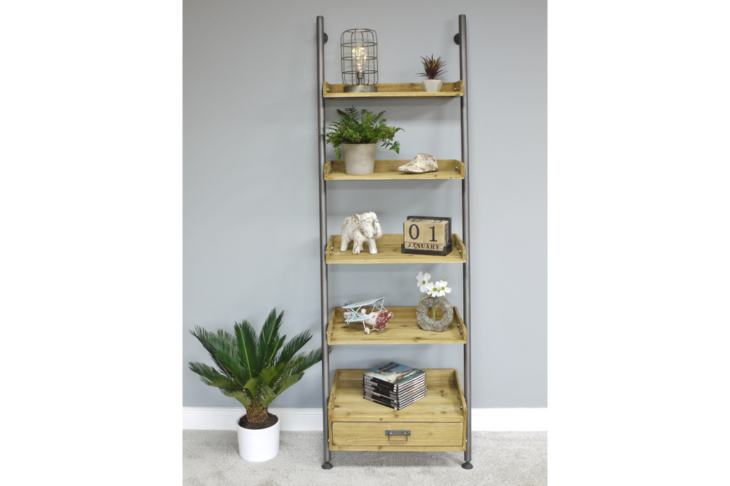 Ladder Shelving & Drawers Finished in Rustic Wood & Metal