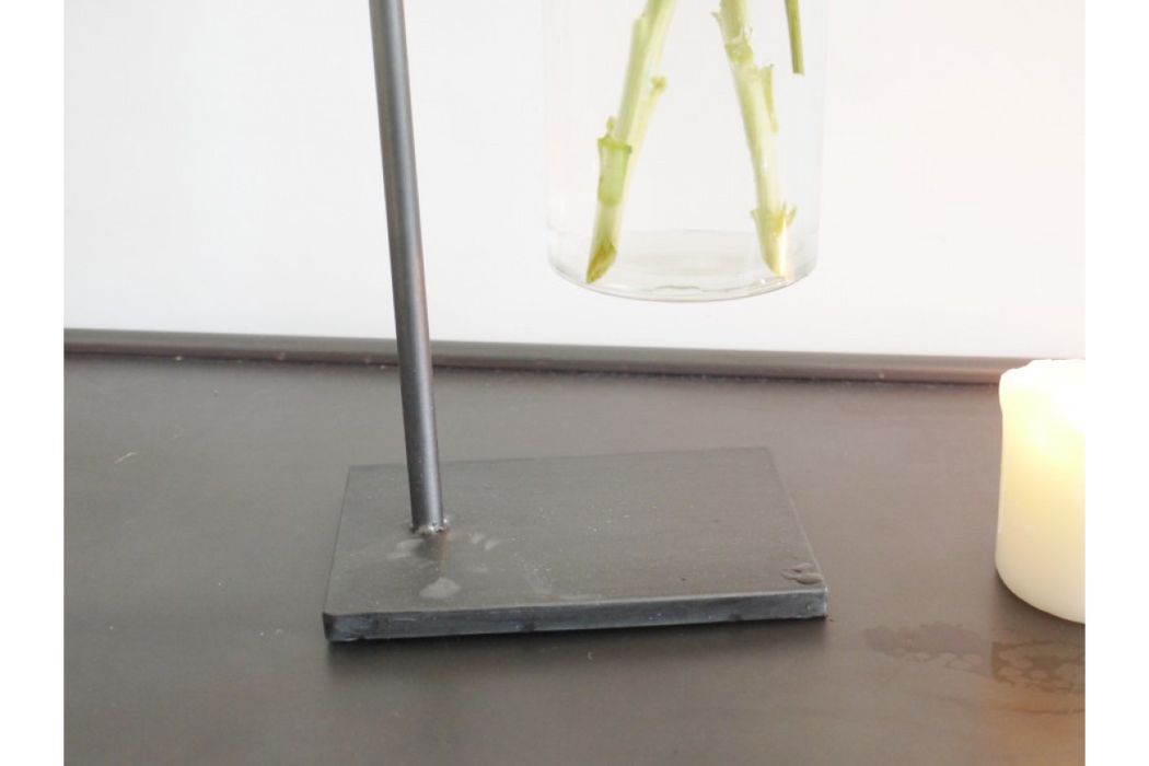 Stem Bud Vase, Metal Stand, Clear Glass